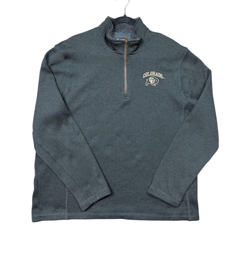 Champion CU Buffaloes Pullover Sweater Ribbed 1/4 Zip Ribbed Gray XL